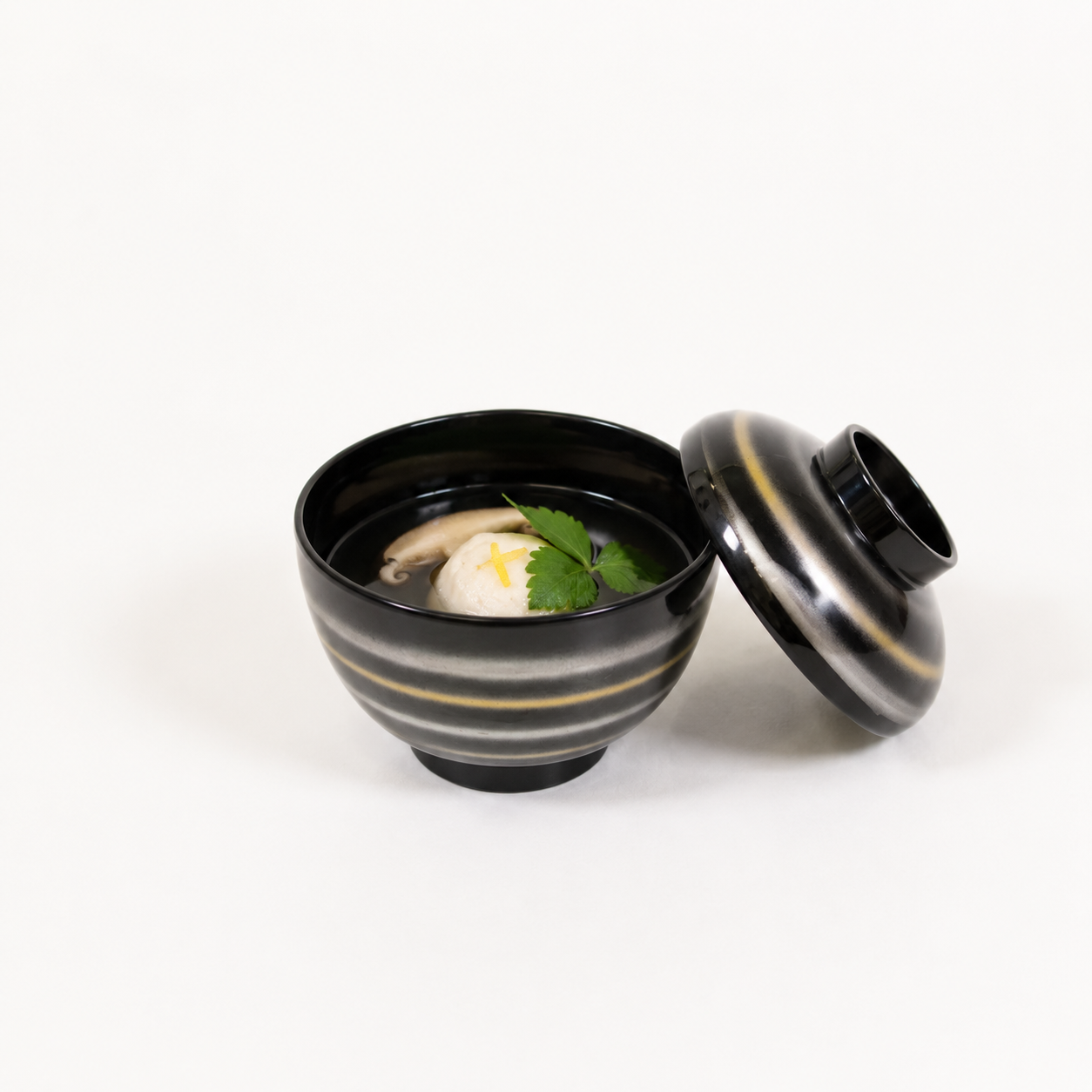 吸物椀黒金銀ライン 9cm