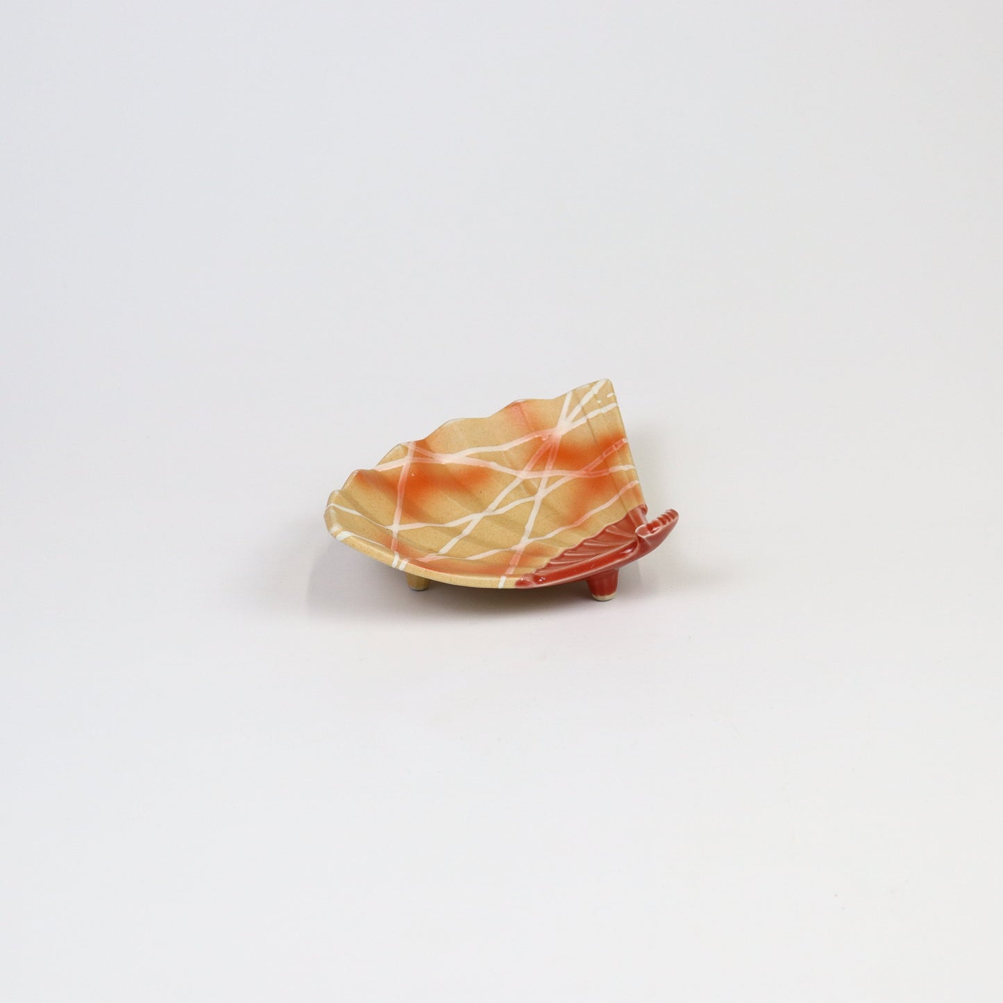 扇型小付柿釉朱雪格子 レッド 17cm