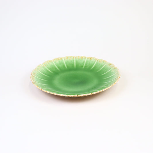 菊型盛皿グリーン伊羅保 30cm