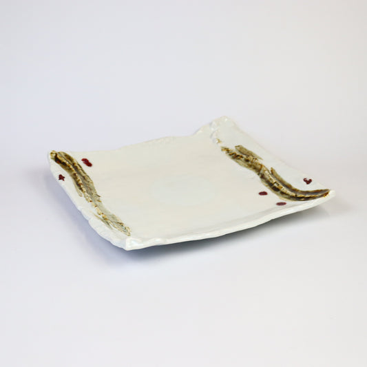 千切角大皿錆刷毛辰砂 ベージュ 30cm