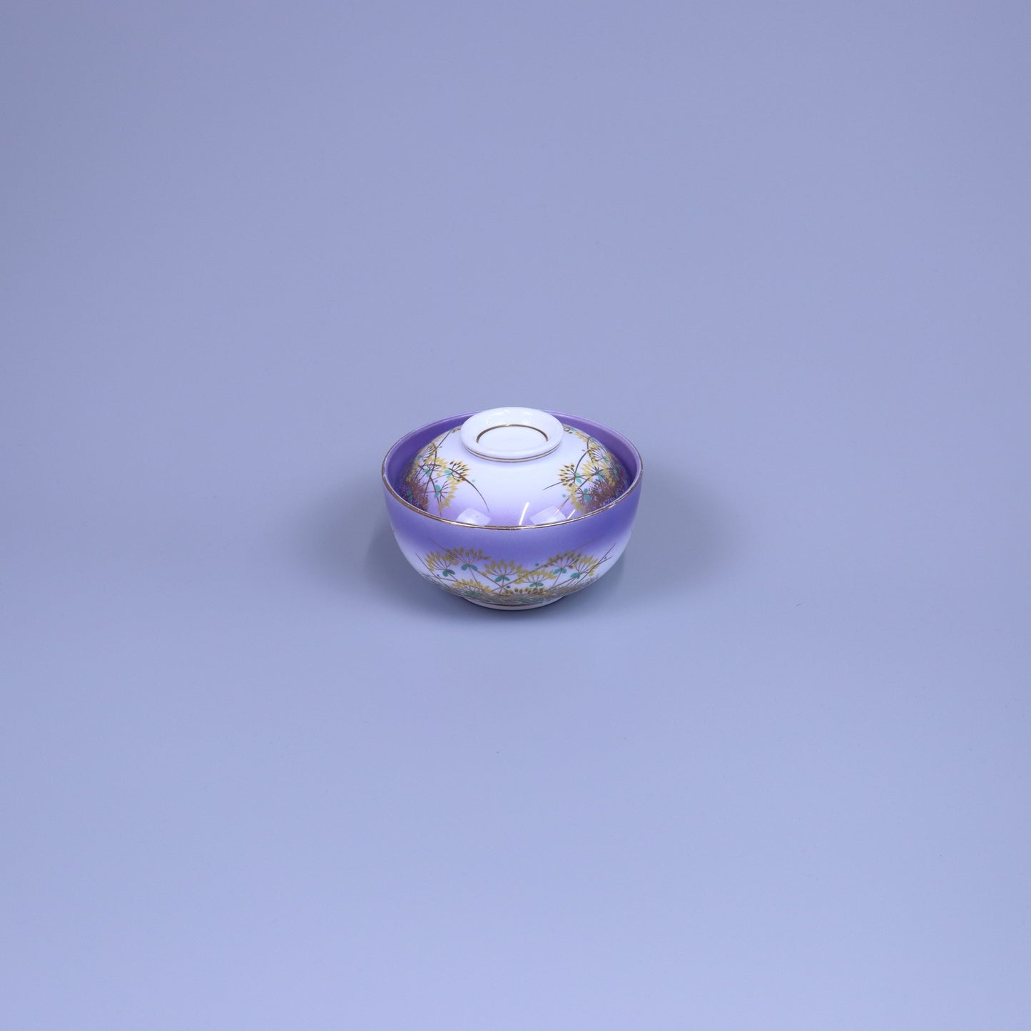 蓋物紫に黄花 パープル12cm