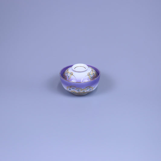 蓋物紫に黄花 パープル12cm