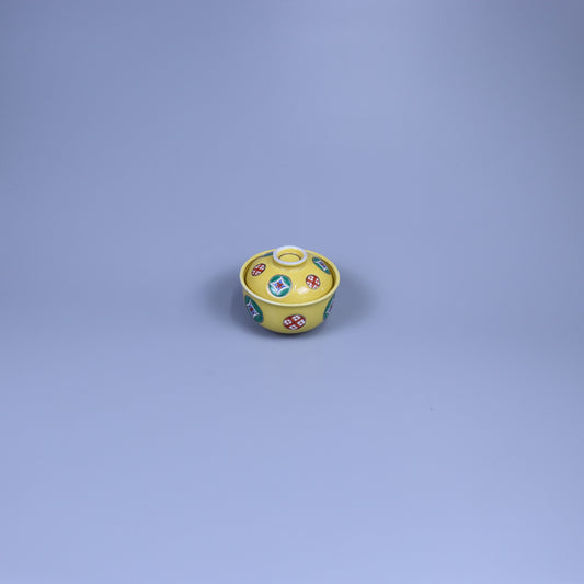 蓋物黄地釉丸紋 イエロー 11cm