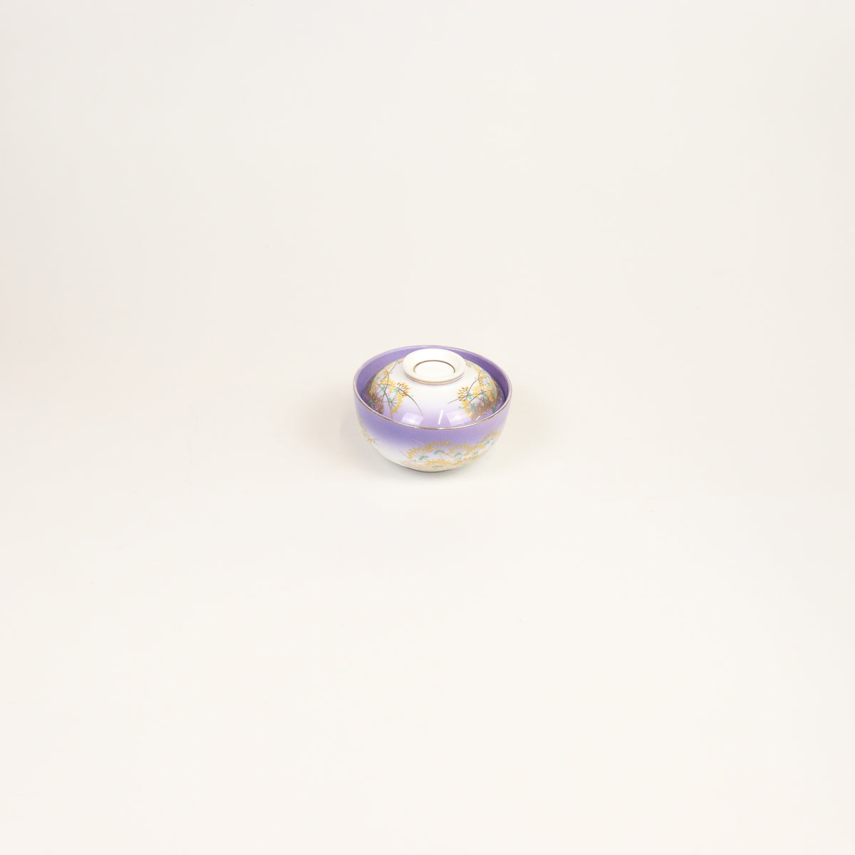 蓋物紫に黄花 パープル12cm