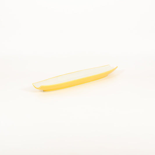 前菜皿黄釉パール両切舟型皿 イエロー 16cm