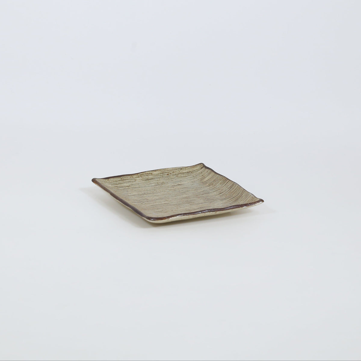 正角小皿横ライン ブラウン 13cm